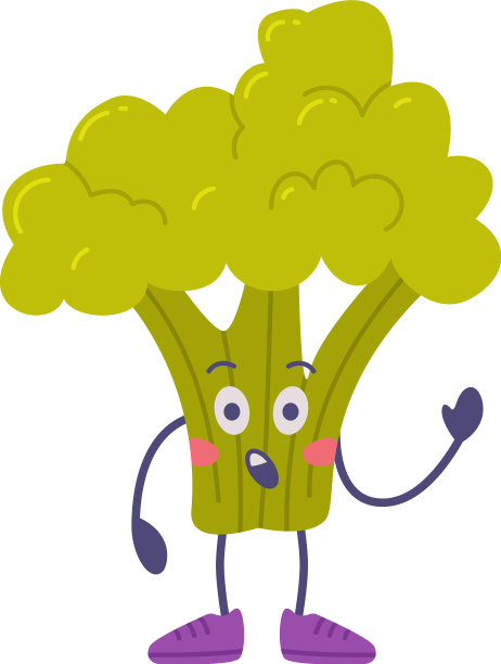 滑稽的绿花椰菜角色站着挥手图片下载