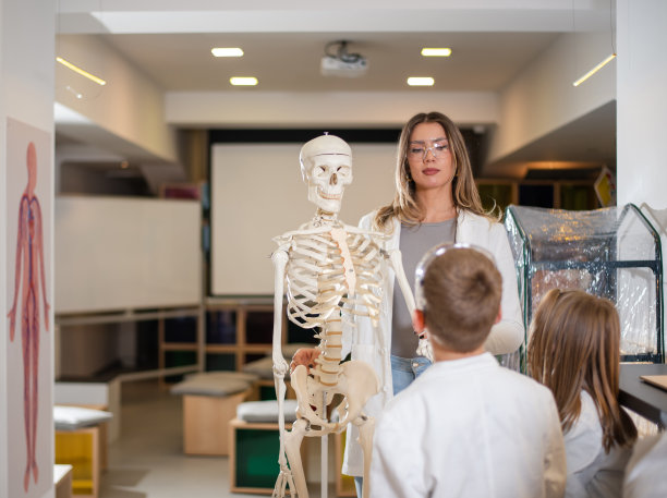 年轻女子教授人体骨骼结构课程图片下载