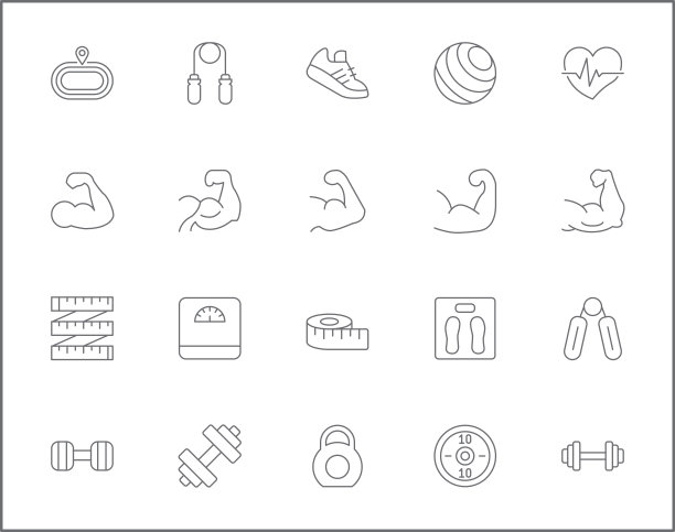 简单的一组肌肉相关的矢量线图标。图片下载