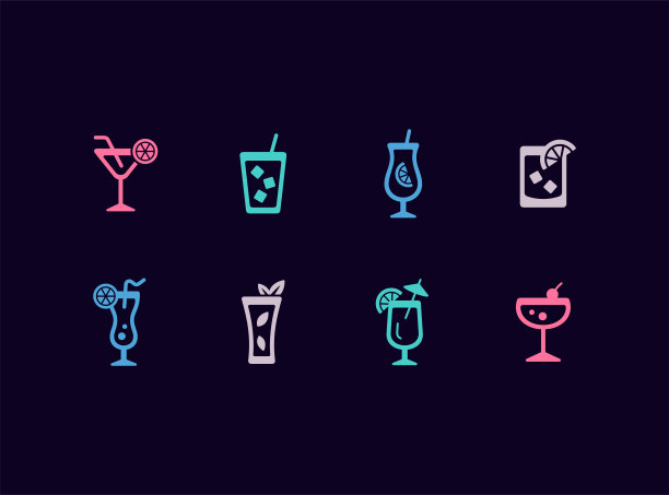 鸡尾酒矢量图标集图片下载