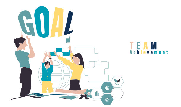 成就团队信息图表设计模板股票插图。
图标，演示，矢量图片下载