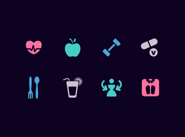 健身和健康的生活方式风格矢量图标集图片下载