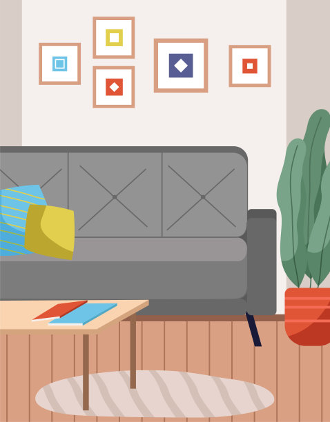 软沙发与彩色枕头矢量插图。沙发孤立图片下载