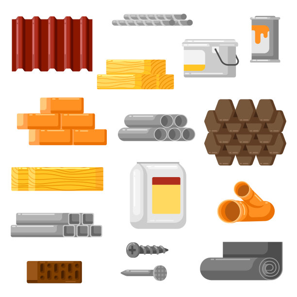 建筑材料集。建筑、装修用工业产品。商店出售的物品。图片下载