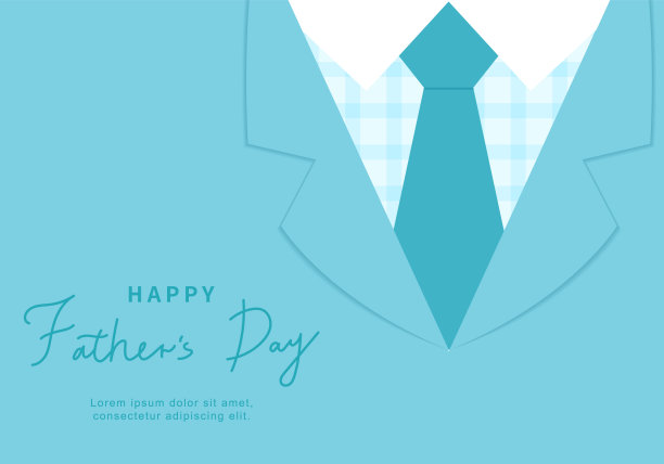 蓝色背景的父亲节卡片与西装和领带。图片下载