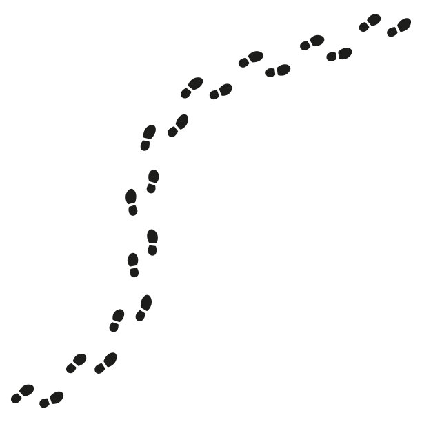 白色背景上的人类足迹追踪路径。图片下载