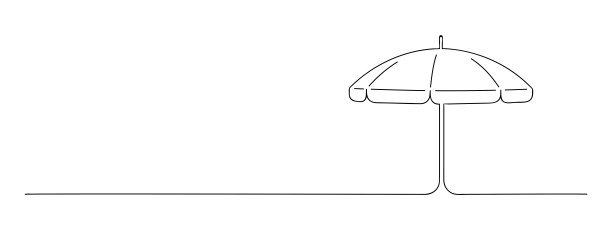 沙滩伞一行艺术，暑假符号线条艺术，黑色线条矢量插图，可编辑的笔触，水平设计元素图片下载