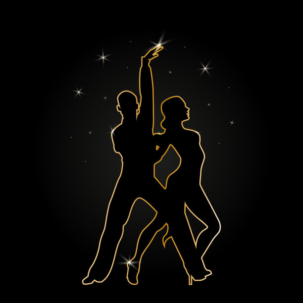 舞者们在黑色的背景上勾勒出黑色的轮廓。情侣舞蹈海报模板。交际舞矢量插图图片下载