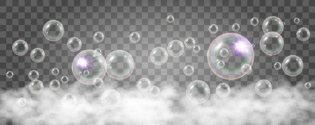 透明背景上的气泡。肥皂泡沫矢量插图。图片下载