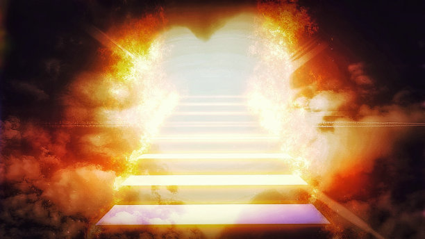 通向天空的轻型楼梯的3d插图图片下载