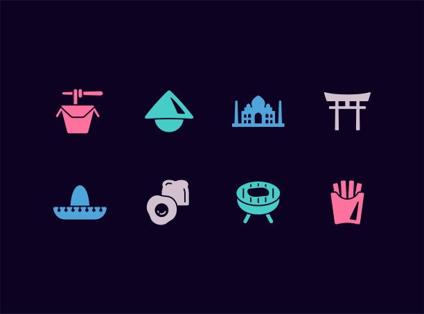 在线订购国际美食食品矢量图标集图片下载