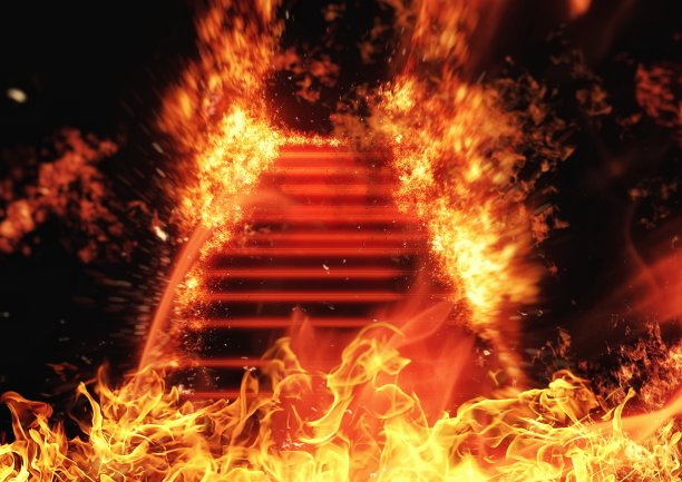 火焰抽象消防楼梯的三维插图图片下载