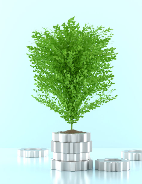 植物生长在花盆形状的齿轮内图片下载