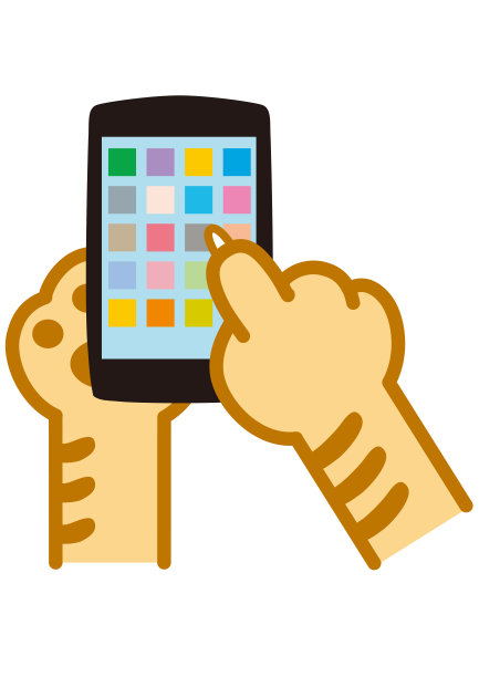 猫的手碰到了智能手机的图标图片下载