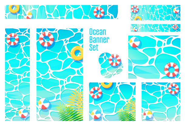 美丽的大海插图横幅集图片下载