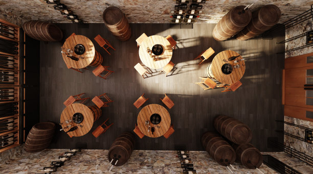 逼真的3D渲染酒庄餐厅图片下载