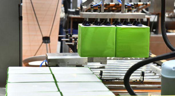 工业机械臂搬运纸板箱到仓库运送。图片下载