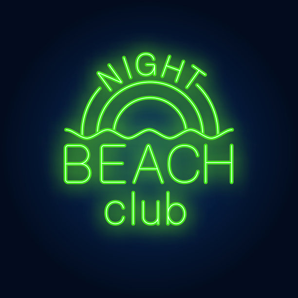 夜海滩俱乐部的字母和彩虹霓虹灯招牌图片下载