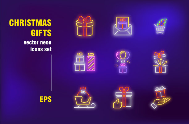 圣诞礼物霓虹灯招牌集图片下载
