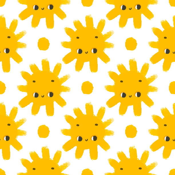 简单的无缝图案与有趣的黄色太阳与脸。可爱的幼稚艺术与太阳在白色的背景。婴儿设计印花，织物设计，墙面艺术，包装纸图片下载