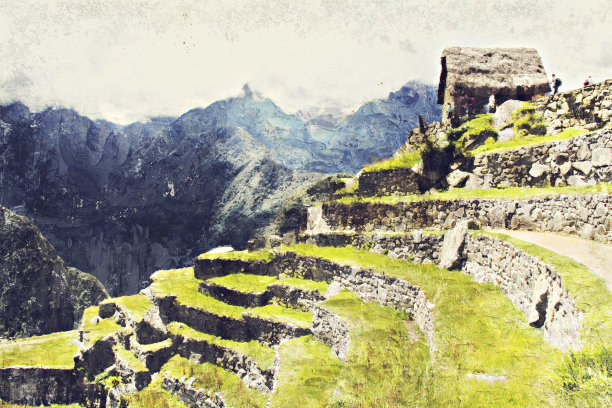 马丘比丘世界遗产，秘鲁库斯科的Impasto油画画面。图片下载