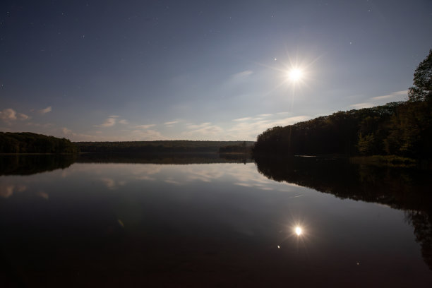 加长曝光拍摄的湖面夜空。图片下载