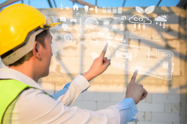 近距离工程人员的手正在触摸虚拟现实分析工程数据在建设背景的一个领域图片下载