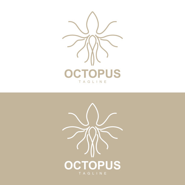 章鱼标志，简单的线条设计，海洋动物矢量日本海鲜成分，图标符号说明图片下载