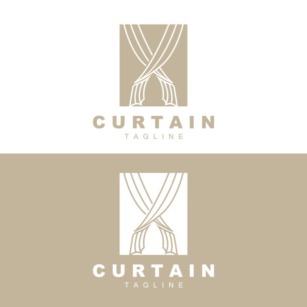 家庭和展览窗帘标志设计，建筑装饰矢量插图图片下载