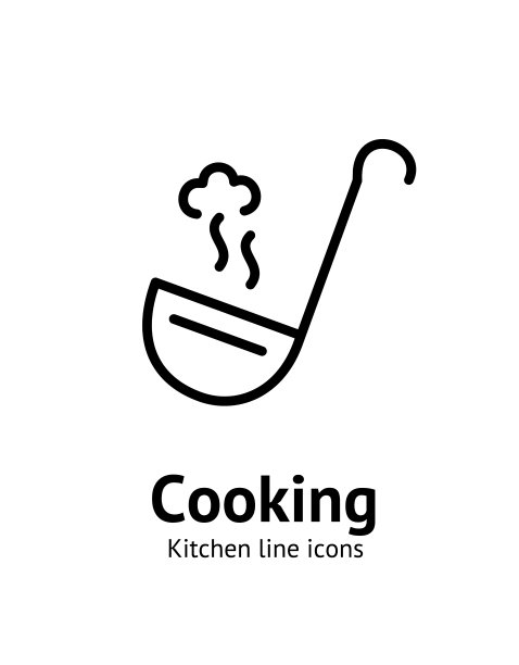 烹饪汤勺标志细线图标徽章概念。向量图片下载