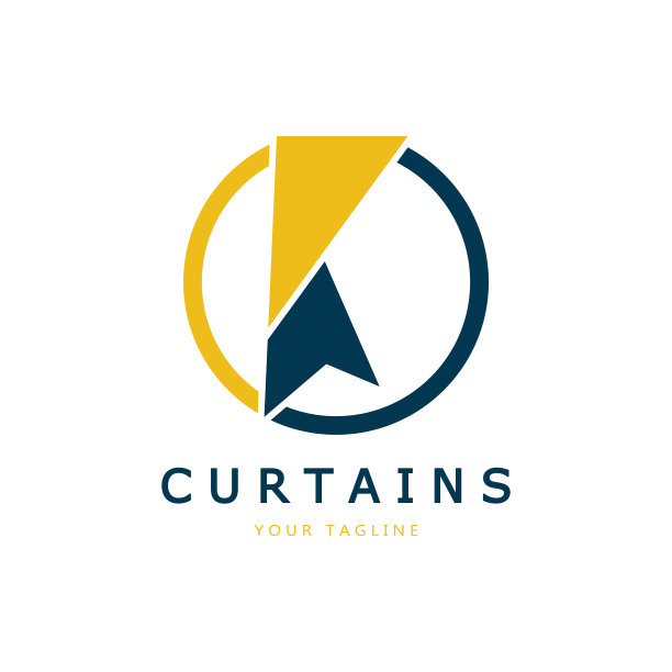 窗帘标志插图模板，用于剧院，家庭，酒店和公寓，家具，徽章，窗帘业务，矢量图片下载