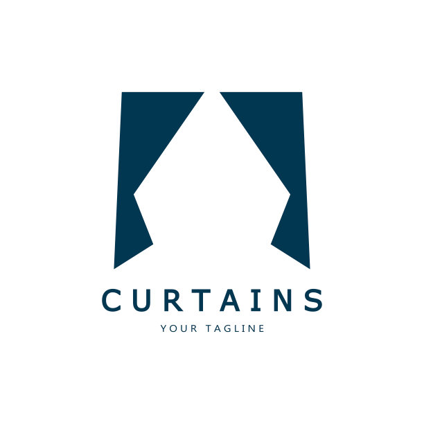 窗帘标志插图模板，用于剧院，家庭，酒店和公寓，家具，徽章，窗帘业务，矢量图片下载
