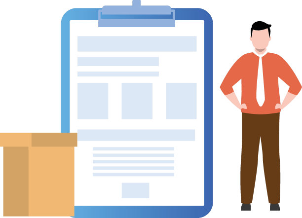 男孩站在快递剪贴板旁边。图片下载