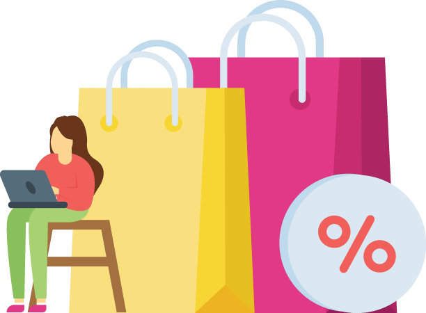 这个女孩正在网上打折购物。图片下载