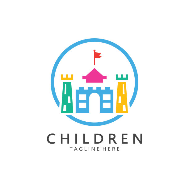 幼儿园标志设计简单的矢量模板图标说明，为教育、游戏小组、儿童学习之家、儿童学校增添了现代的概念图片下载