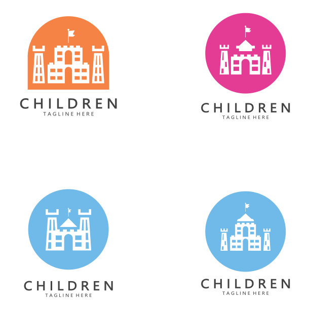 幼儿园标志设计简单的矢量模板图标说明，为教育、游戏小组、儿童学习之家、儿童学校增添了现代的概念图片下载