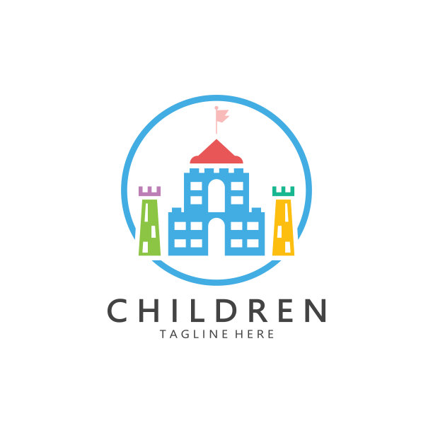 幼儿园标志设计简单的矢量模板图标说明，为教育、游戏小组、儿童学习之家、儿童学校增添了现代的概念图片下载