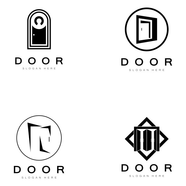 简单的开门抽象标志，带有几何形状，适用于建筑施工、承包商、商业物业和建筑公司，矢量。图片下载