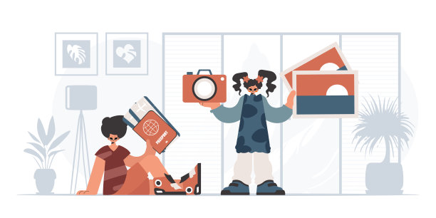 这个人和被洪水淹没的女人要去旅行。休息和旅行的概念。时尚的风格，矢量插图图片下载