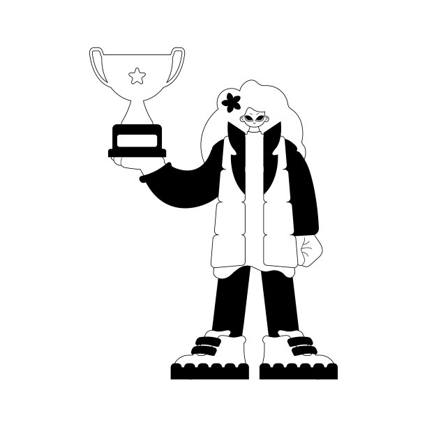 这位精力充沛的女士把冠军握在手中。暗白线工艺。时尚的风格，矢量插图图片下载