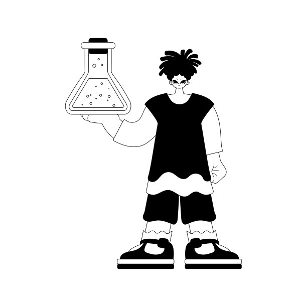 有化学瓶的人。学习点。暗白线工艺。时尚的风格，矢量插图图片下载