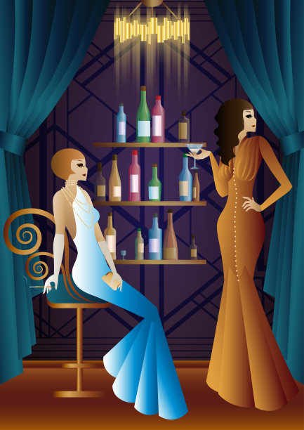 穿着复古连衣裙的女孩。装有酒精的架子图片下载