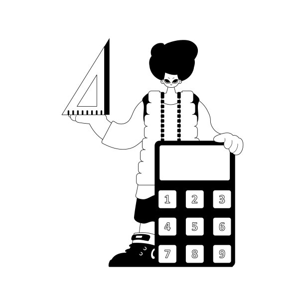 有计算器和尺子的人。学习主题。磨白线工艺。时尚的风格，矢量插图图片下载
