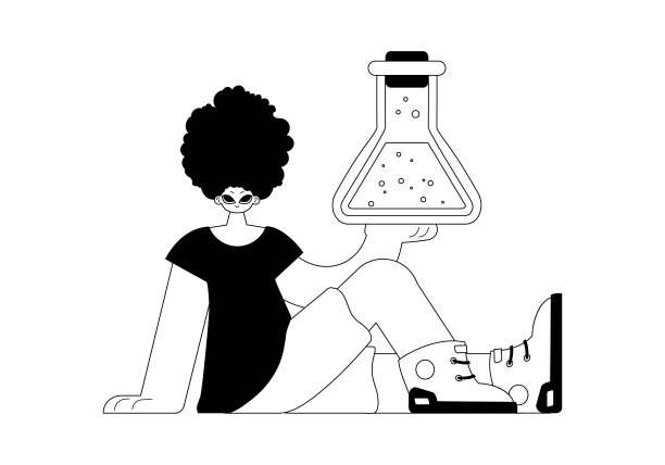 有化学瓶的人。学习点。暗白线工艺。时尚的风格，矢量插图图片下载