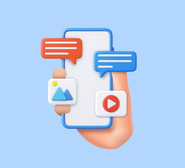 3D语音气泡图标与视频和照片画廊图片下载