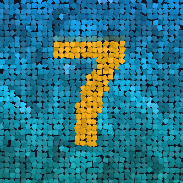 创意字母，3d渲染黄色数字7在蓝色背景，马赛克效果图片下载