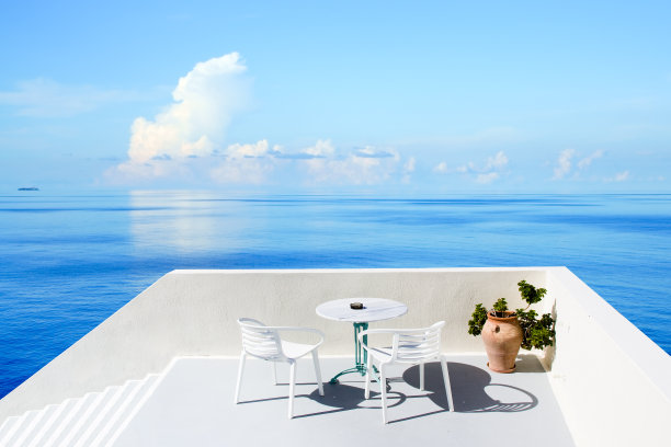 海景餐厅露台，希腊群岛图片下载