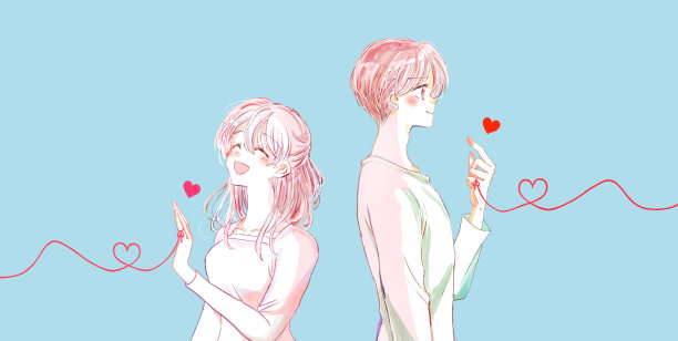 幸福的男女系着命运的红线图片下载