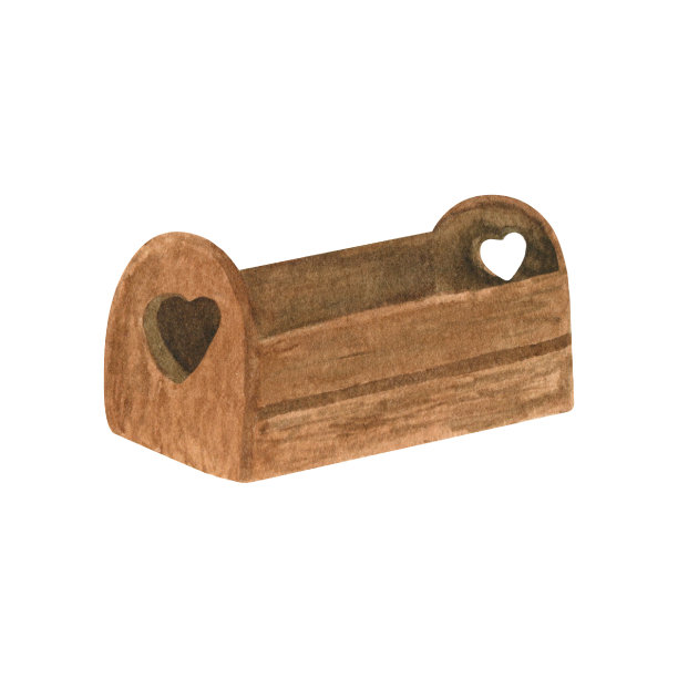 村木盒。用于收获薰衣草的乡村板条箱。手绘水彩剪贴画图片下载