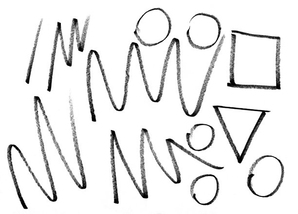 用黑色颜料涂成之字形、方形和圆形图片下载